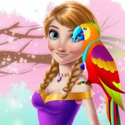 Ice Princess And Cute Parrot